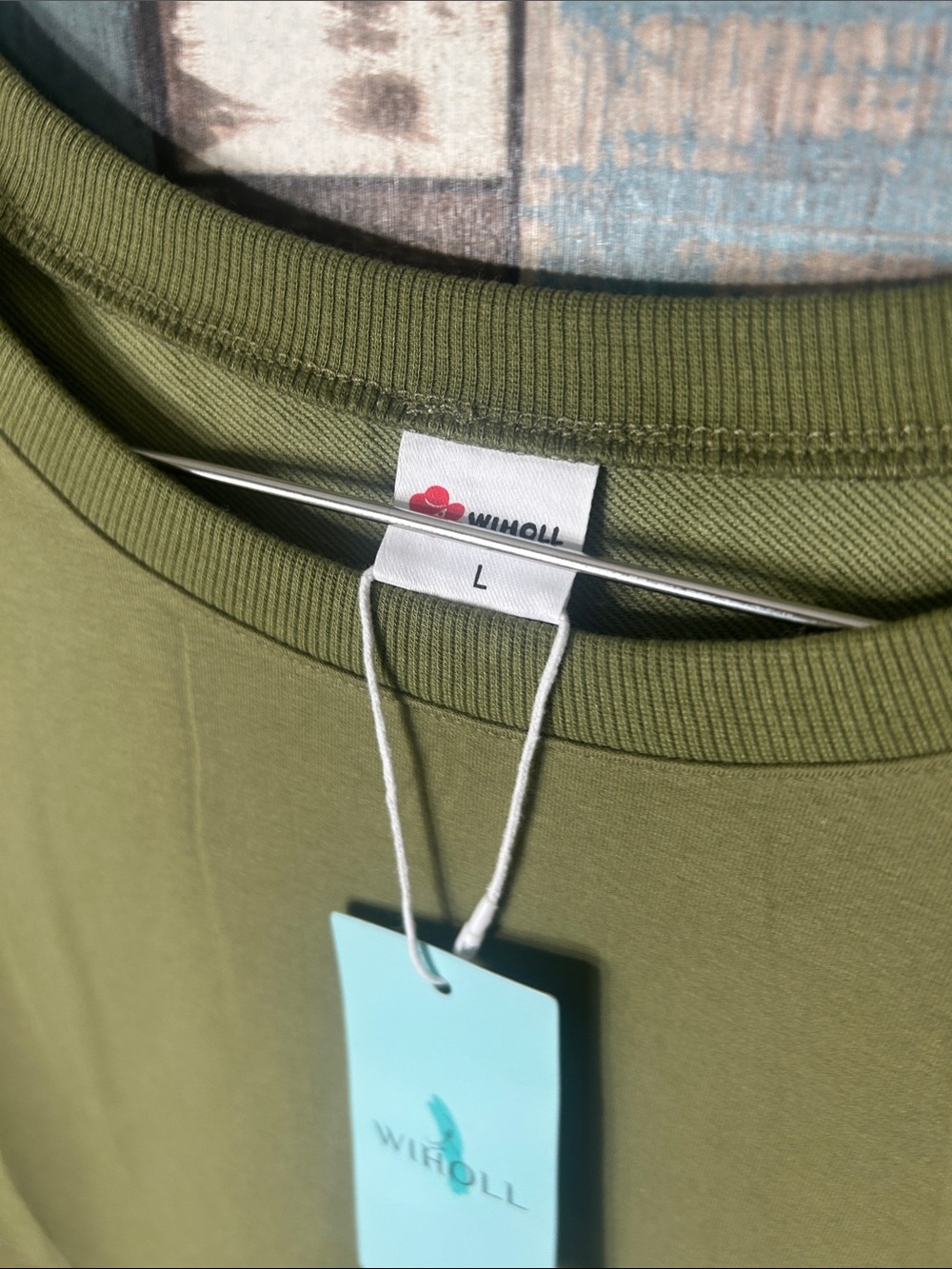 Army green white striped sleeve oversized sweatshirt - Picture 10 of 12
